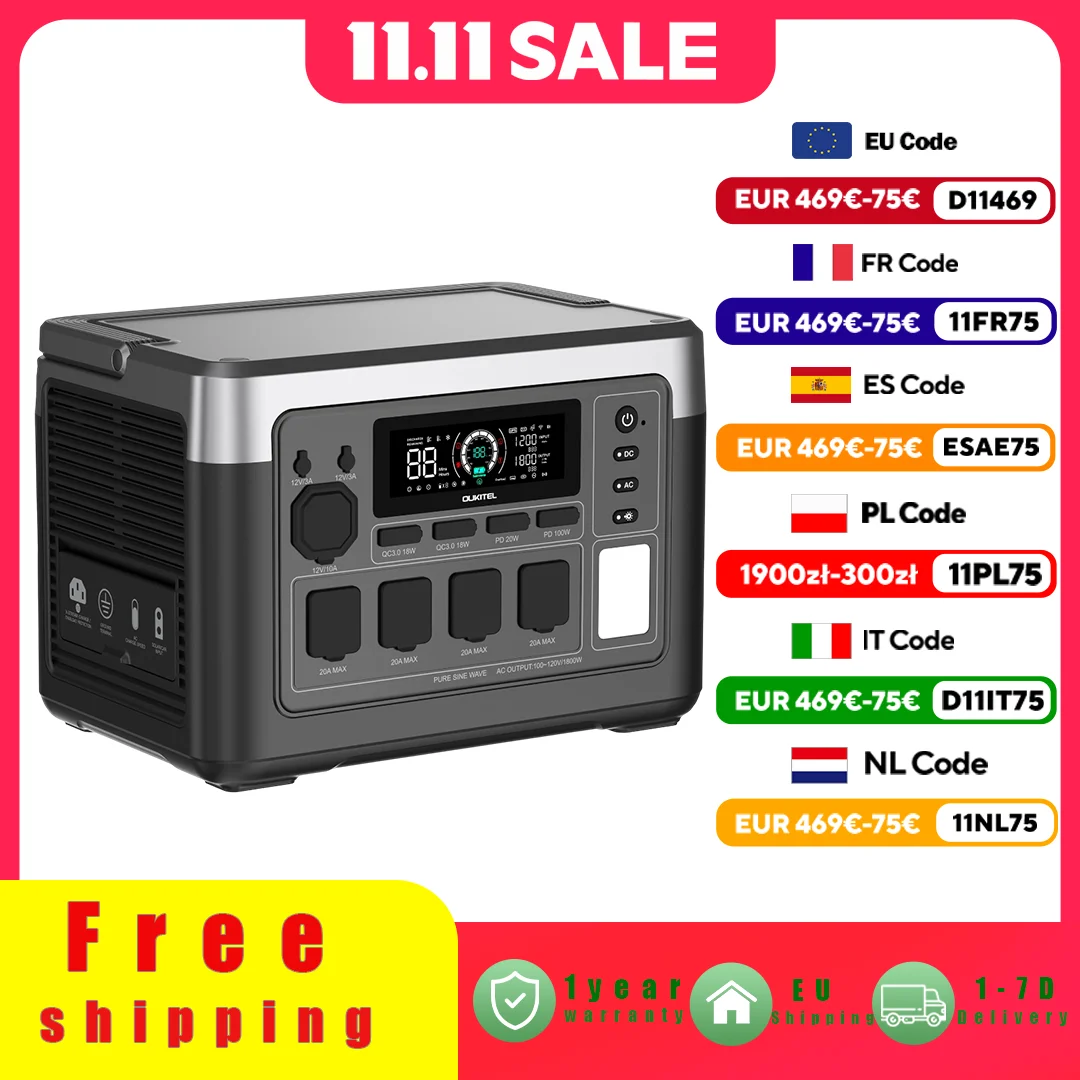 Estación de energía portátil OUKITEL P1000 PLUS, generador Solar de 1800W, batería Lifepo4 de 1024Wh, respaldo para el hogar, energía móvil para acampar al aire libre