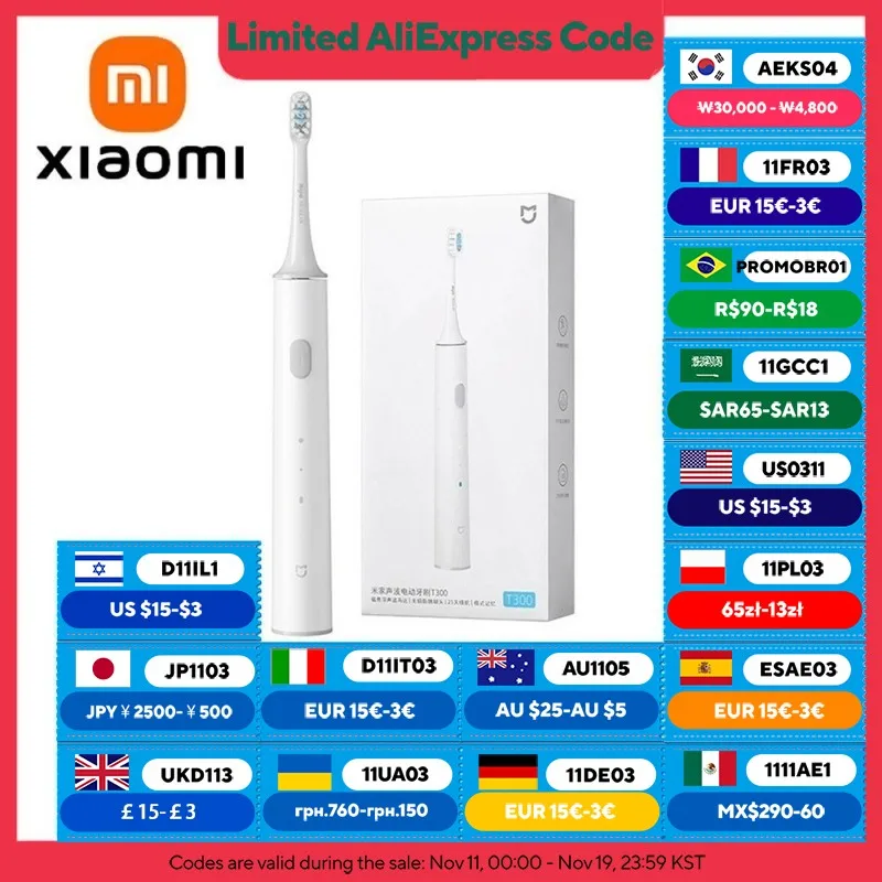XIAOMI MIJIA T300 cepillo de dientes eléctrico IPX7 impermeable cepillo sónico inteligente blanqueamiento ultrasónico cepillo de dientes para cepillos de dientes