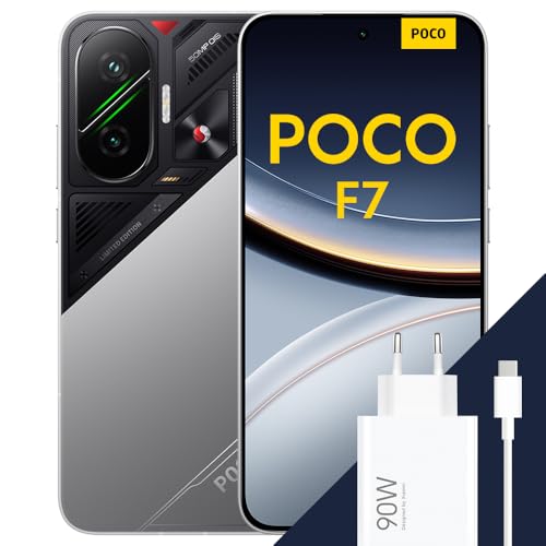 XIAOMI POCO F7 - Smartphone de 12+512GB, Cámara Sony de 50 MP con OIS, Pantalla AMOLED de 6,83'' 1.5K a 120Hz, Snapdragon 8s Gen 4, Hypercharge 90W, Cargador Incluido, Plata (Versión ES)