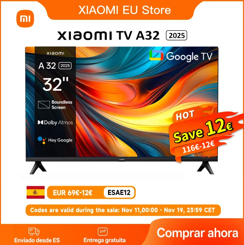 Xiaomi TV A 32, Tamaño compacto con pantalla colorida, sonido dinámico con audio Dolby , DTS-X y DTS Virtual:X, Fini metálico de alta gama