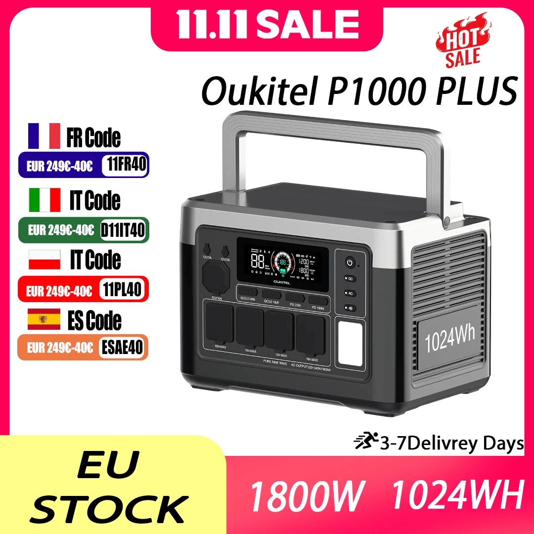 OUKITEL estación de energía Solar portátil P1000E, generador Solar de 1800W1024Wh, estación de carga de respaldo de emergencia para acampar al aire libre en el hogar