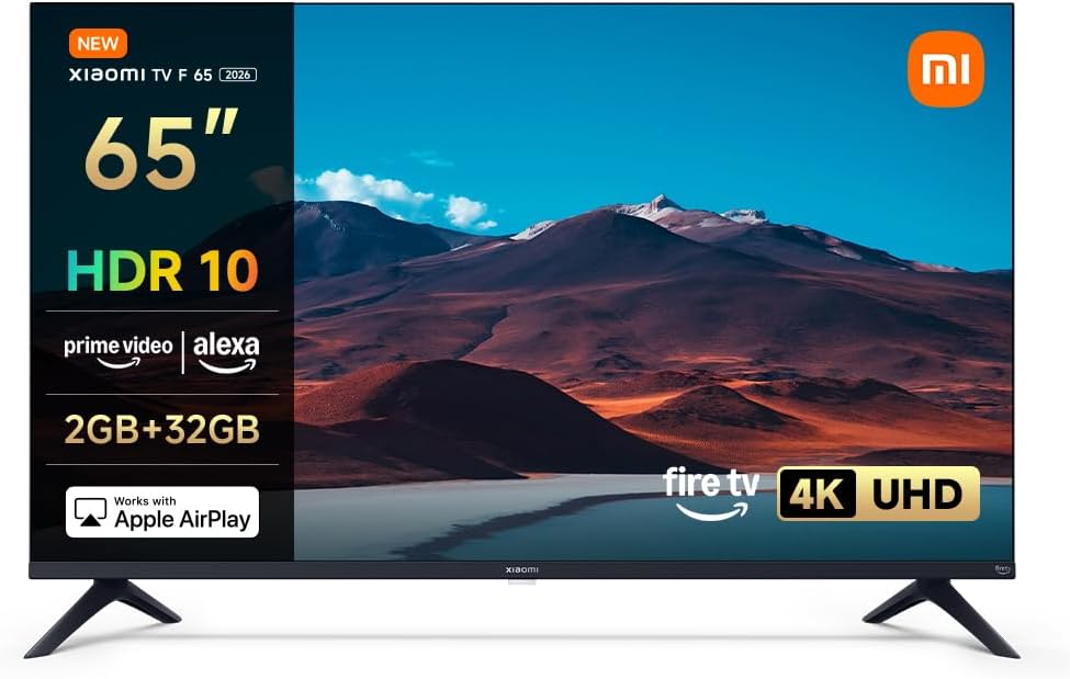 XIAOMI TV F 65, 65 Pulgadas (165 cm), 4K UHD, Smart TV, Fire TV, Control por Voz Alexa, HDR10, MEMC, 60Hz con 120Hz Game Boost Mode, 2GB+32GB, Compatible con Apple AirPlay, 2025
