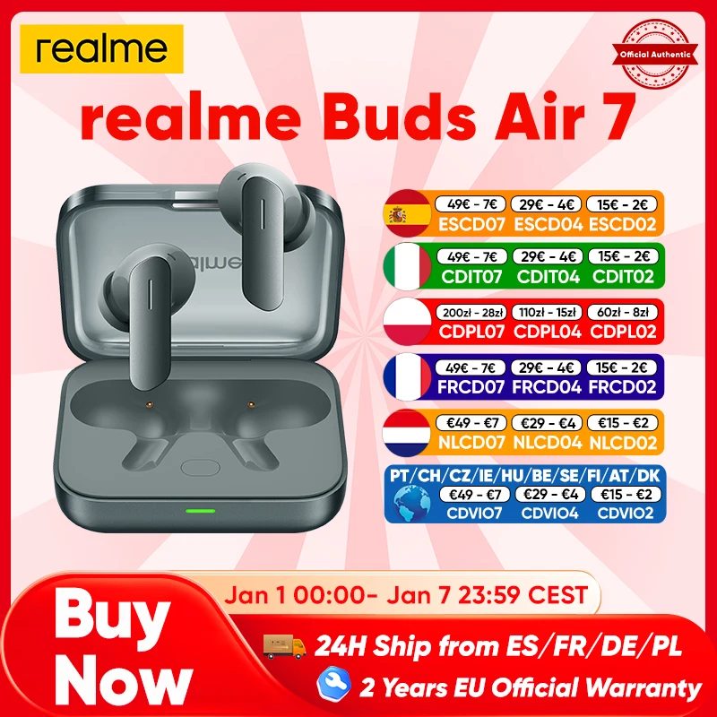 Auriculares Bluetooth Realme Buds Air 7