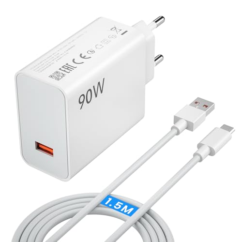 Cargador 90W Carga rapida, para Poco x7 Pro, Redmi K80, para Xiaomi 15 14 13 Ultra, Poco F7 Pro Poco F6 5G, Redmi Note 14 13T 12S, Redmi K70E, Redmi Turbo 4, Turbo 3, 1.5M 6A Cable USB-C