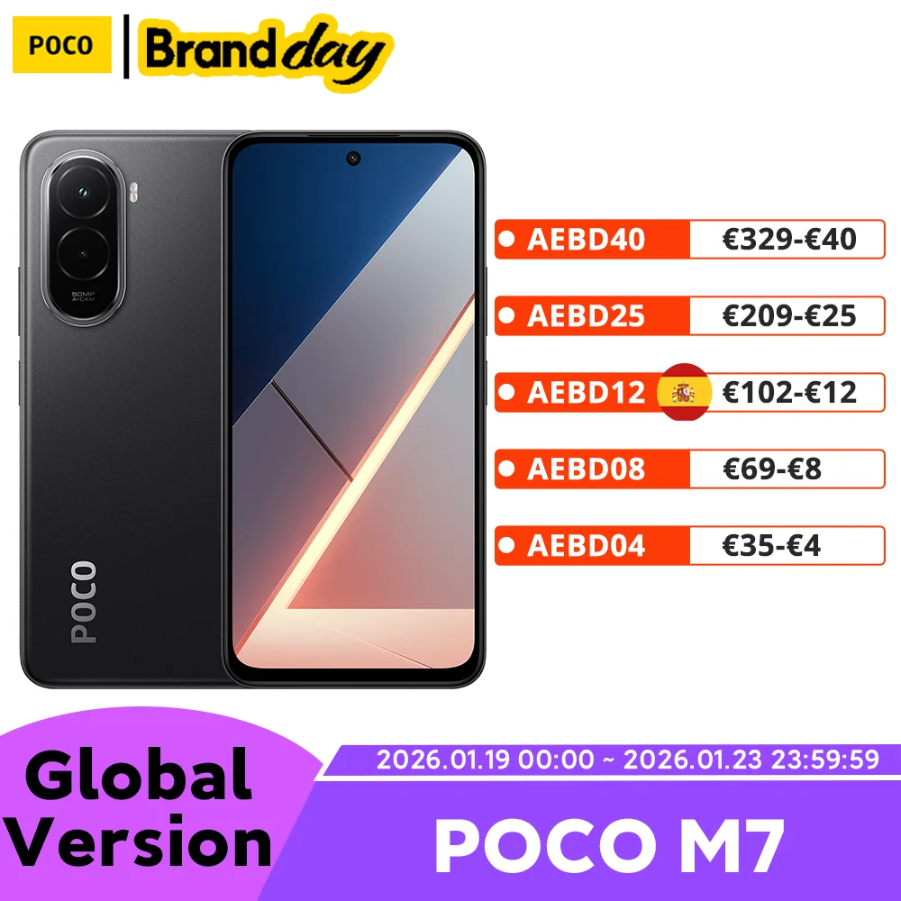 POCO M7 Potente procesador Snapdragon 685 Pantalla FHD+ de 6,9" y 144 Hz Cámara dual con IA de 50 MP Batería de gran capacidad de 7000 mAh (típica) Carga rápida de 33 W Xiaomi HyperOS 2 NF