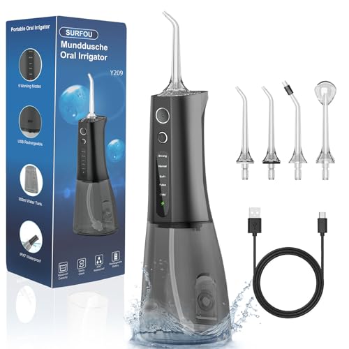 SURFOU Irrigador Dental Portatil Bucal Viaje, Limpiador Dientes Agua Presion Irrigadores Dentales Bucales, Water Flosser for Teeth Limpieza, Profesional Inalambrico Irrigador-dental Con Irradiador