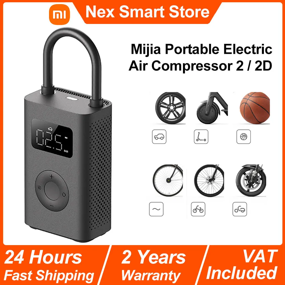 Xiaomi Mijia portátil Electric Compresor de aire 2/2D, bomba de aire 2, inflador inteligente de detección de presión de neumáticos digitales, adecuado para automóviles, fútbol, scooters, bicicletas