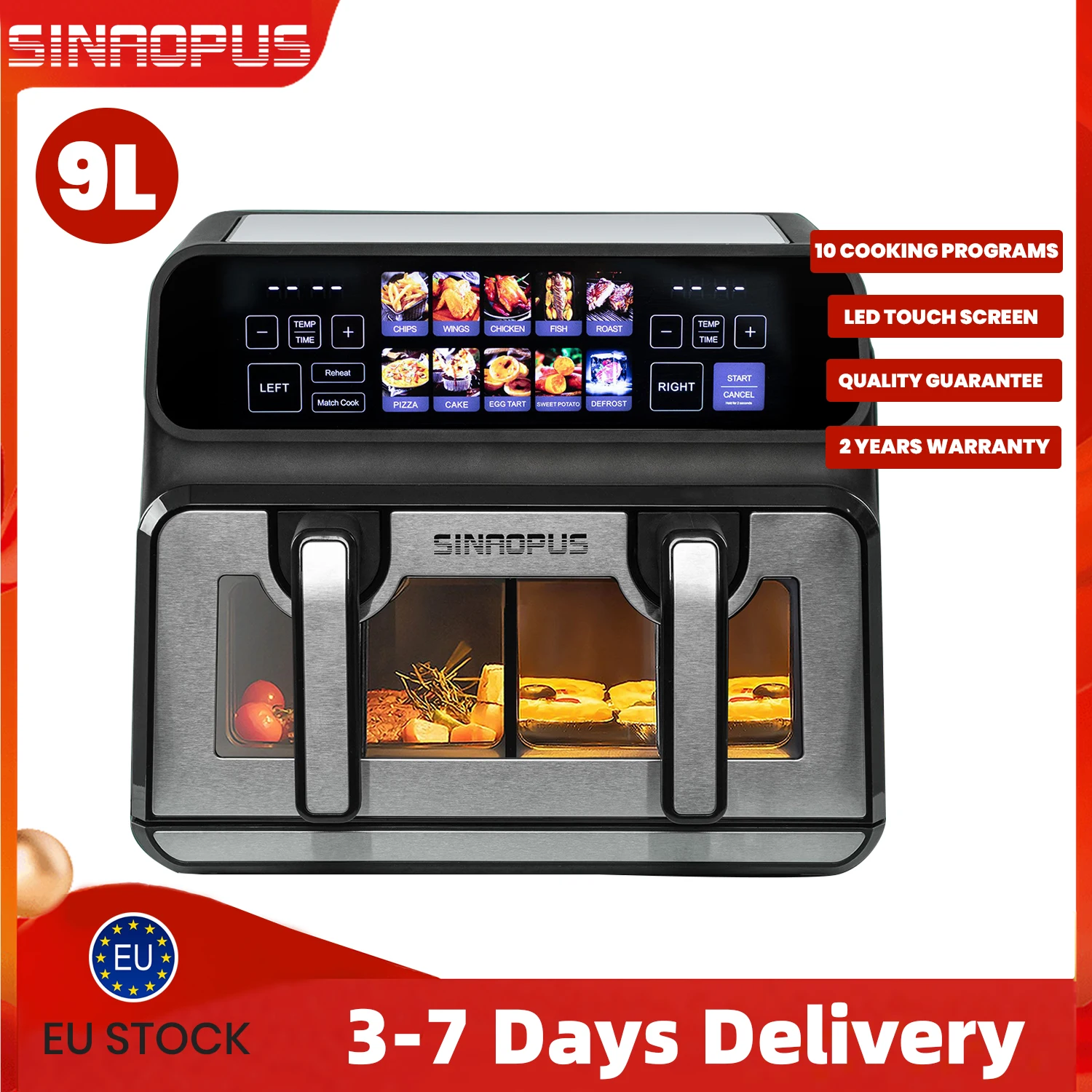 Freidora de aire Sinaopus 2200W: cocina saludable sin aceite. 🏷