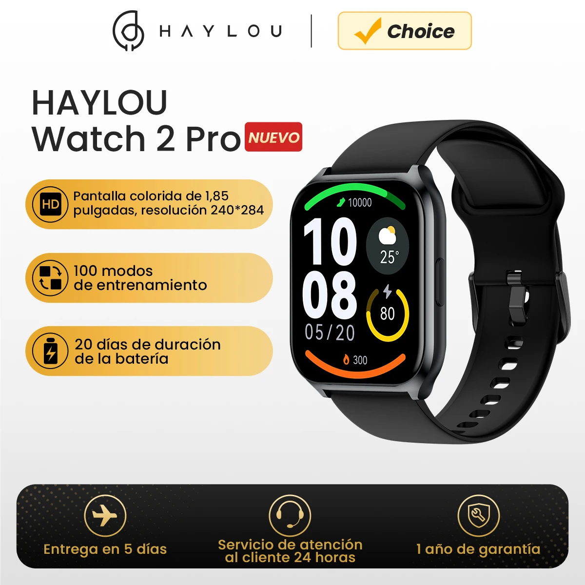 HAYLOU reloj inteligente 2 Pro LS02 Pro para hombre, pulsera con pantalla grande de 1,85 pulgadas, más de 100 modos de entrenamiento, control del ritmo cardíaco