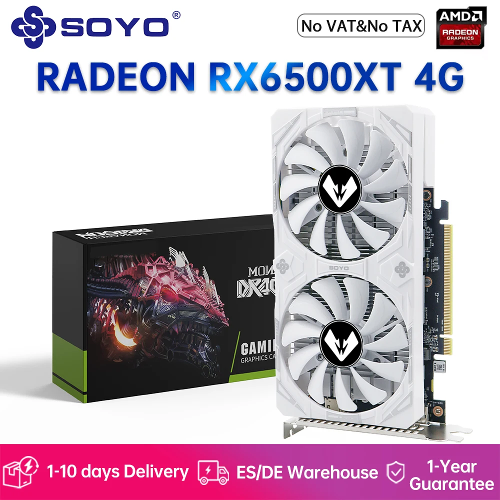 Potencia tu experiencia de juego con la tarjeta gráfica SOYO World Premiere AMD Radeon RX6500XT 4G. Disfruta de gráficos GDDR6 de alta calidad y rendimiento excepcional.