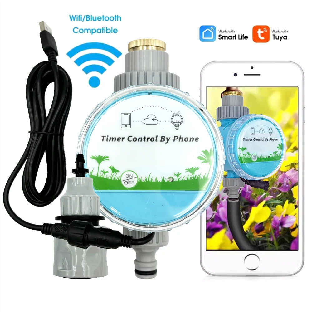 Temporizador de agua inalámbrico WiFi para jardín, control remoto para teléfono inteligente, invernadero doméstico, Kit automático de riego al aire libre, puerta de enlace integrada