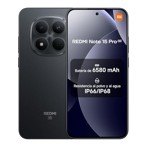 XIAOMI REDMI Note 15 Pro 5G - Smartphone de 8+512GB, Pantalla de 6,83" 1.5K AMOLED, MediaTek Dimensity 7400-Ultra, cámara de 200MP, batería de 6580 mAh, Cargador no Incluido, Negro (Versión ES)