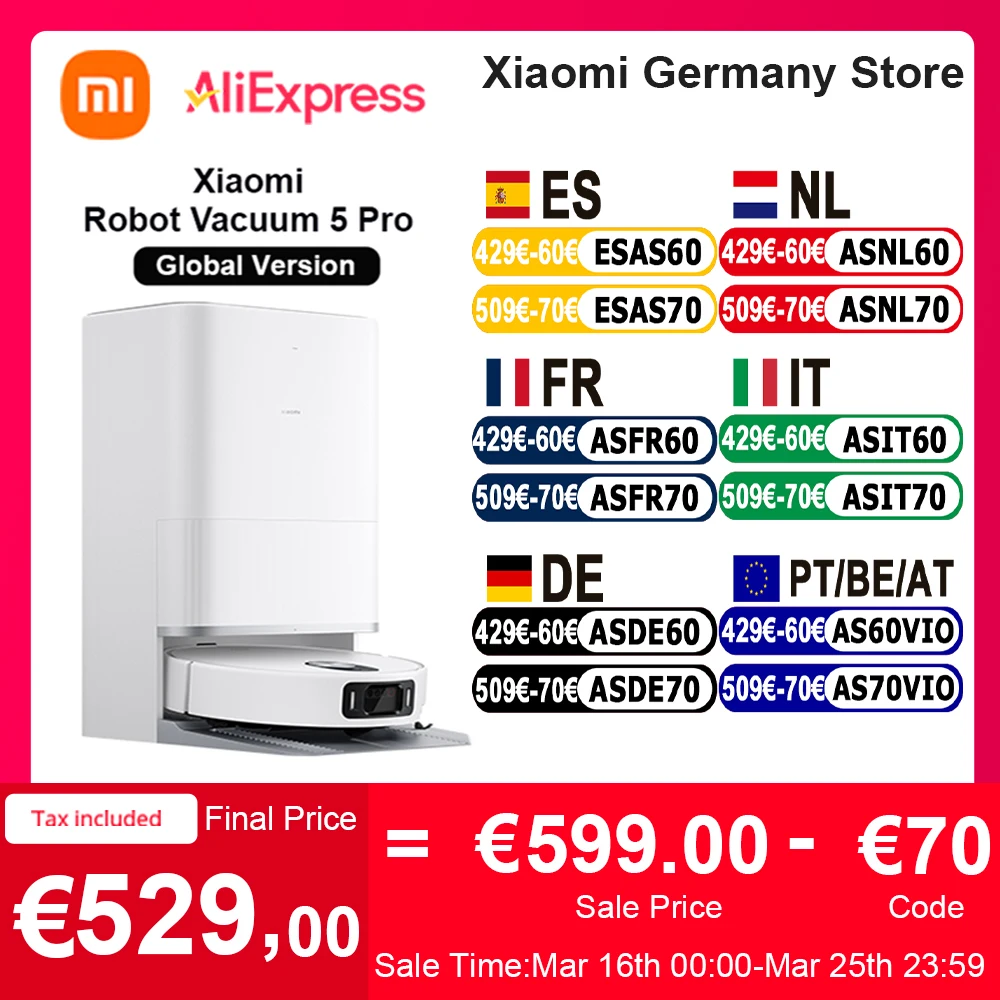 Aspiradora Xiaomi Robot Vacuum 5 Pro: Limpieza Inteligente y Potente. Control por Voz y App, Base Autolimpiable.