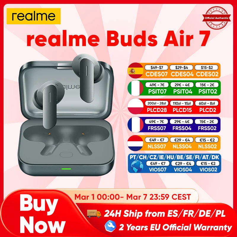 Auriculares Bluetooth Realme Buds Air 7