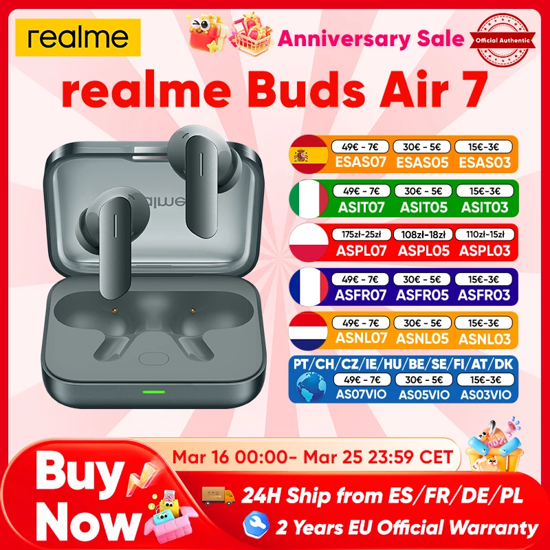 Auriculares Bluetooth Realme Buds Air 7