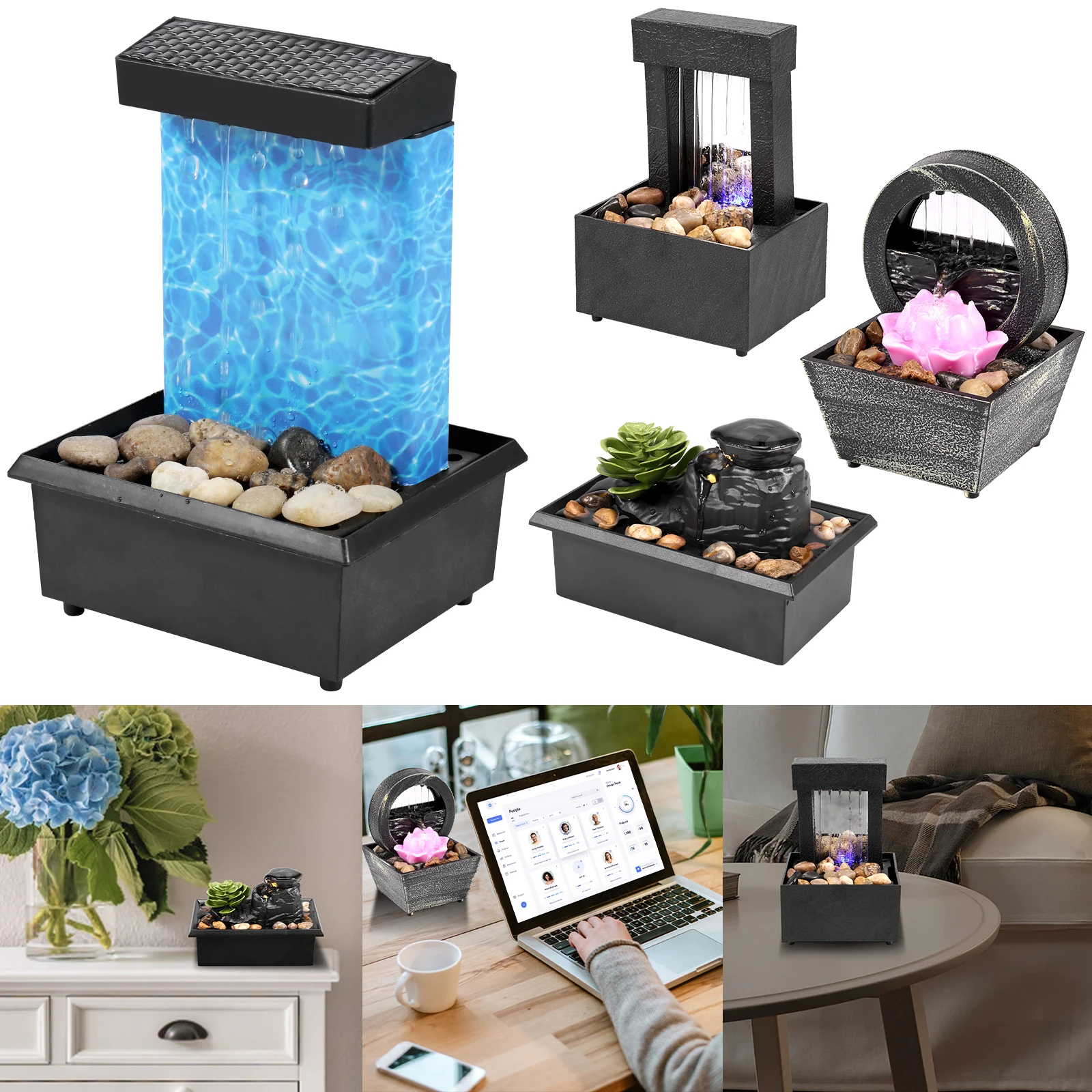 Fuente de mesa decorativa con cascada