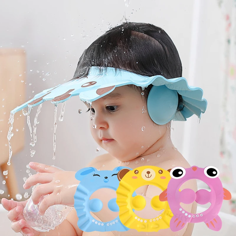Gorro suave para Baby Shower, gorro ajustable para lavar el cabello para niños, protección para los oídos, champú seguro para niños, ducha de baño, protege la cubierta de la cabeza