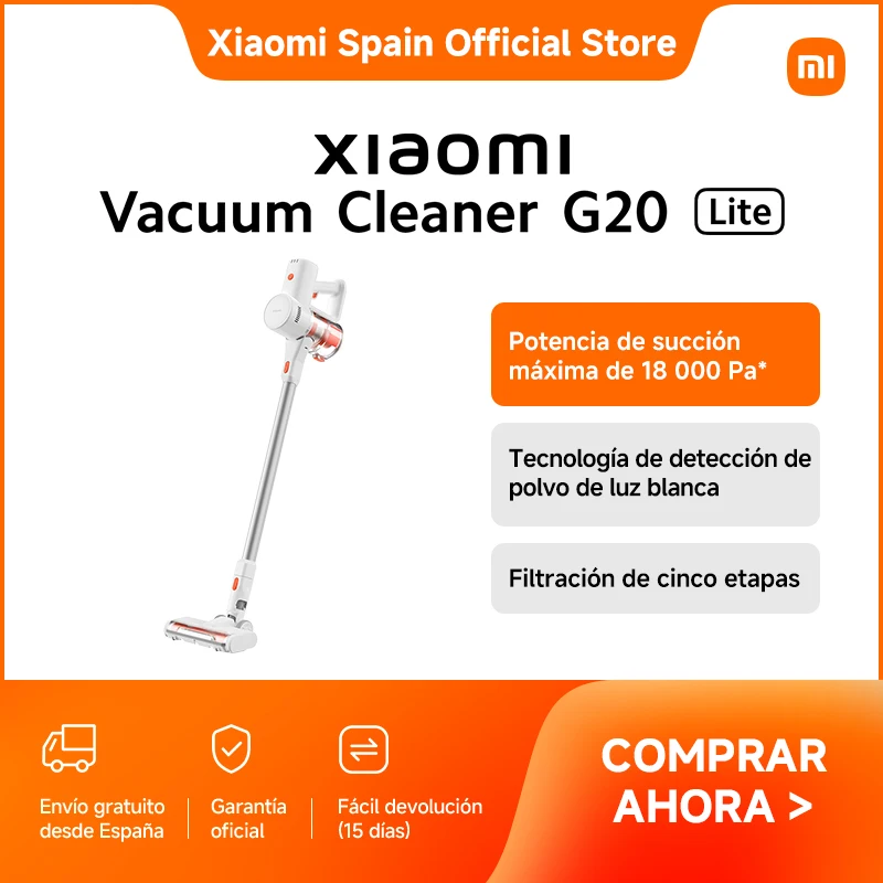 Oficial | Xiaomi Vacuum Cleaner G20 Lite, Potencia de succión máxima de 18000 Pa*, Tecnología de detección de polvo de luz blanca, Filtración de cinco etapas