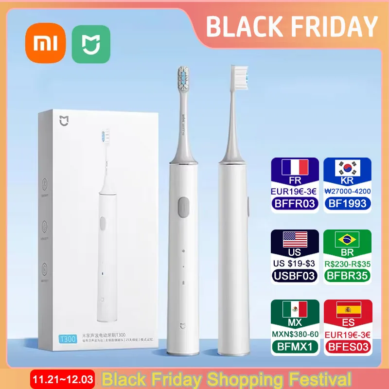 Xiaomi Mijia T300 cepillo de dientes eléctrico IPX7 impermeable cepillo sónico inteligente blanqueamiento ultrasónico cepillo de dientes cepillos de dientes
