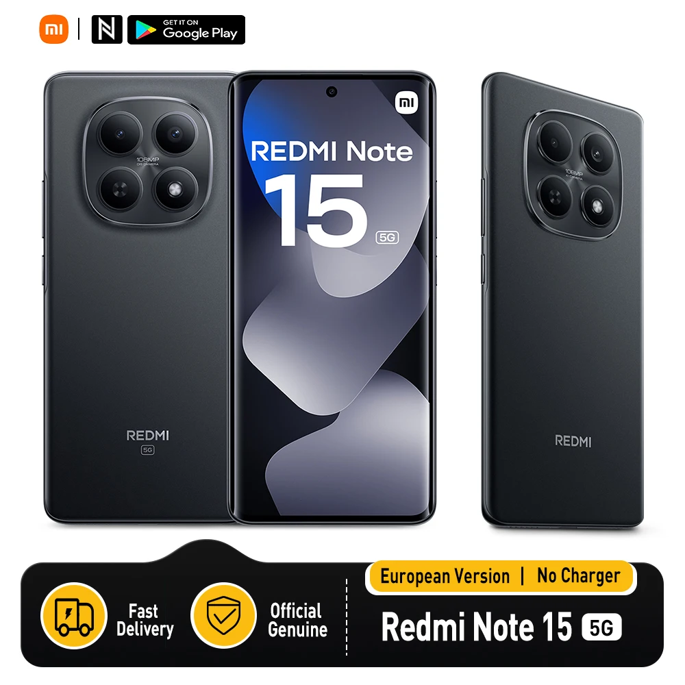 Xiaomi Redmi Note 15 5G Versión EU 8GB 256GB Snapdragon 6 Gen 3 Pantalla AMOLED 6,77", 120Hz, 108 MP OIS , 5520mAh, IP65, NFC