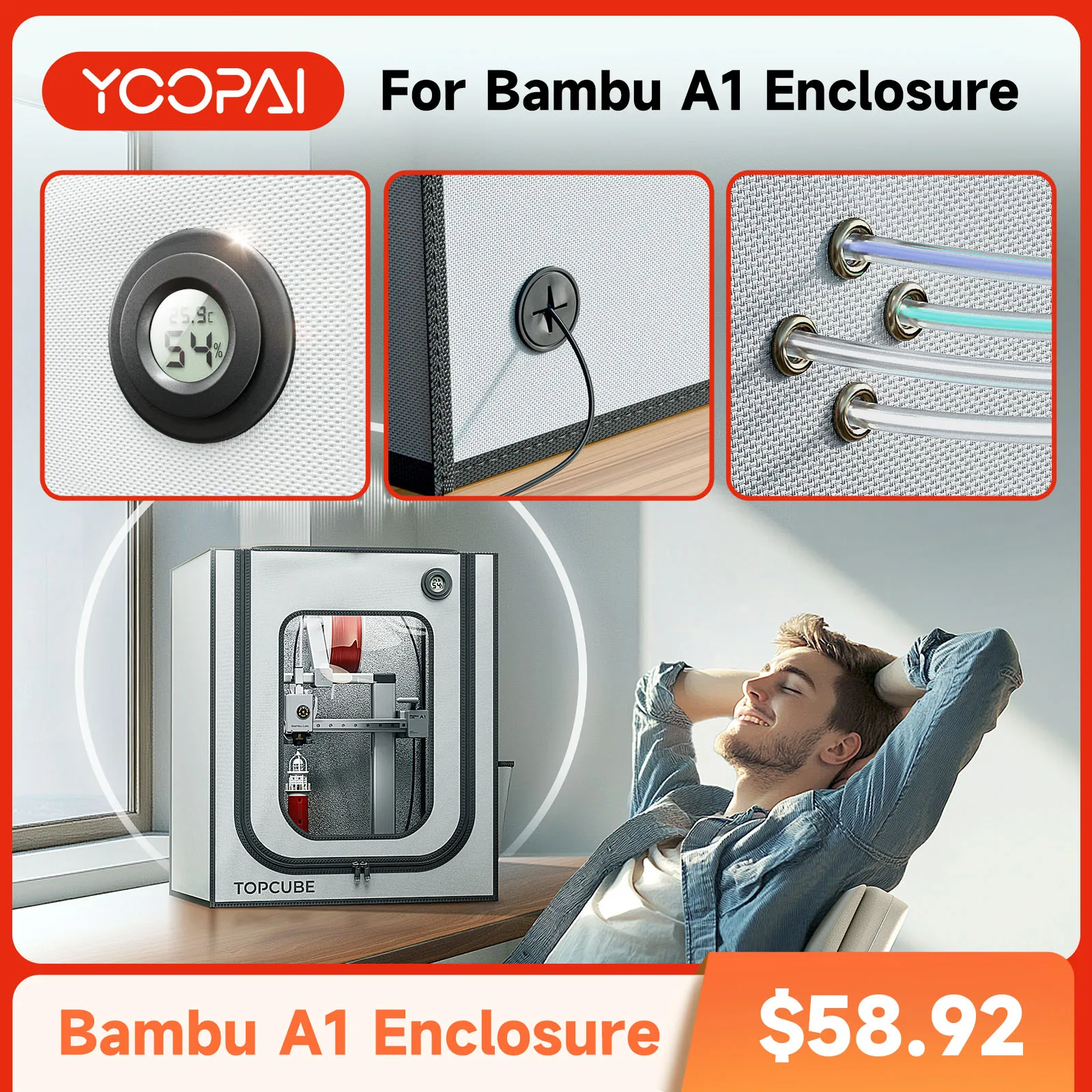 Carcasa de impresora 3D con luz LED y temperatura constante