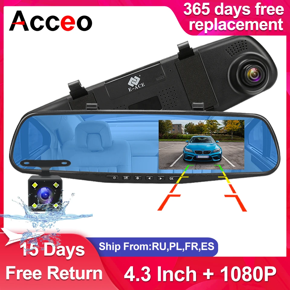 Dashcam espejo retrovisor 4,3 pulgadas
