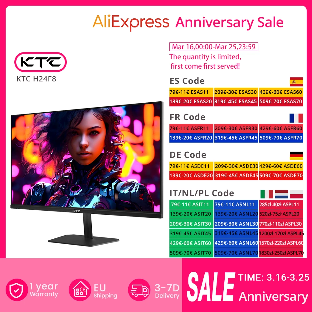 Experimenta la máxima inmersión con el monitor KTC H24F8 Gaming. Pantalla IPS rápida de 23.8" con HDR10 y 190Hz de refresco.