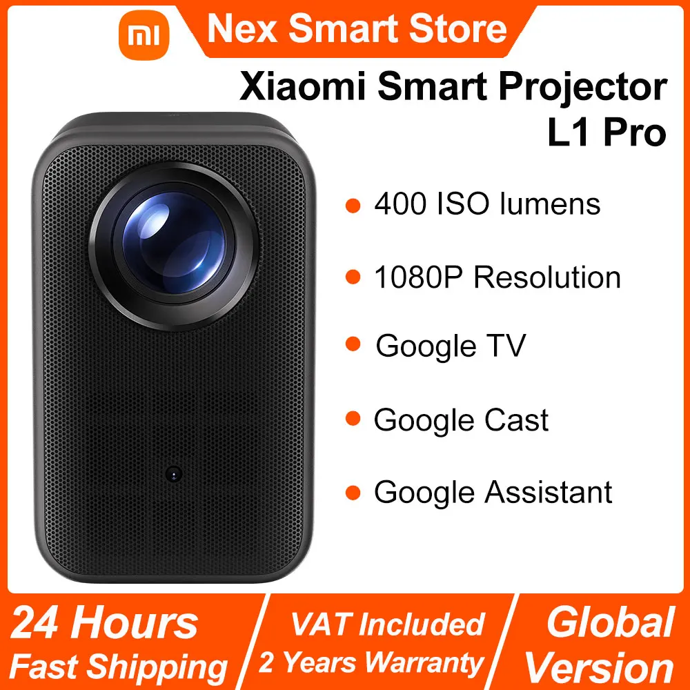 Proyector inteligente Xiaomi L1 Pro, Google TV 400 lúmenes ISO, resolución física 1080p, enfoque automático y corrección automática de la clave, Audio Dolby
