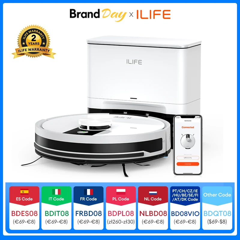 Robot Aspirador y Fregador ILIFE A12 Pro, Navegación LIDAR, Recolección Automática de Polvo, Succión de 3000Pa, Control por Aplicación/Control Remoto