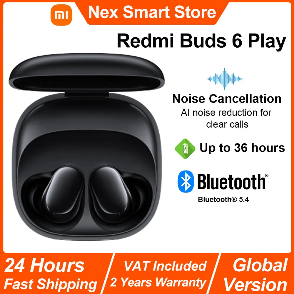Xiaomi Redmi Buds 6 Play Auricular Bluetooth inalámbrico, reducción de ruido AI, auricular inalámbrico con control táctil, larga resistencia BT5.4