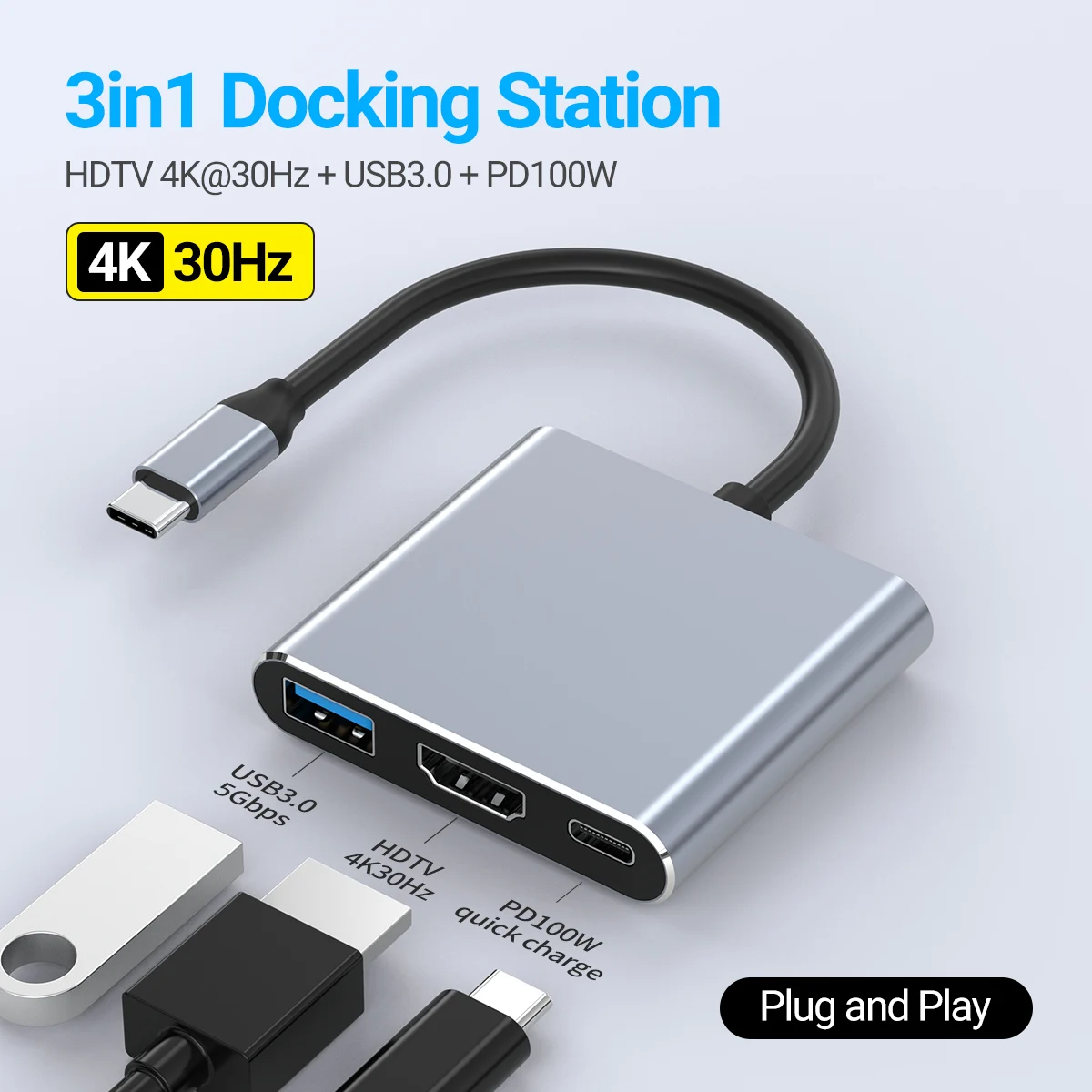 Adaptador USB C HUB 3 en 1