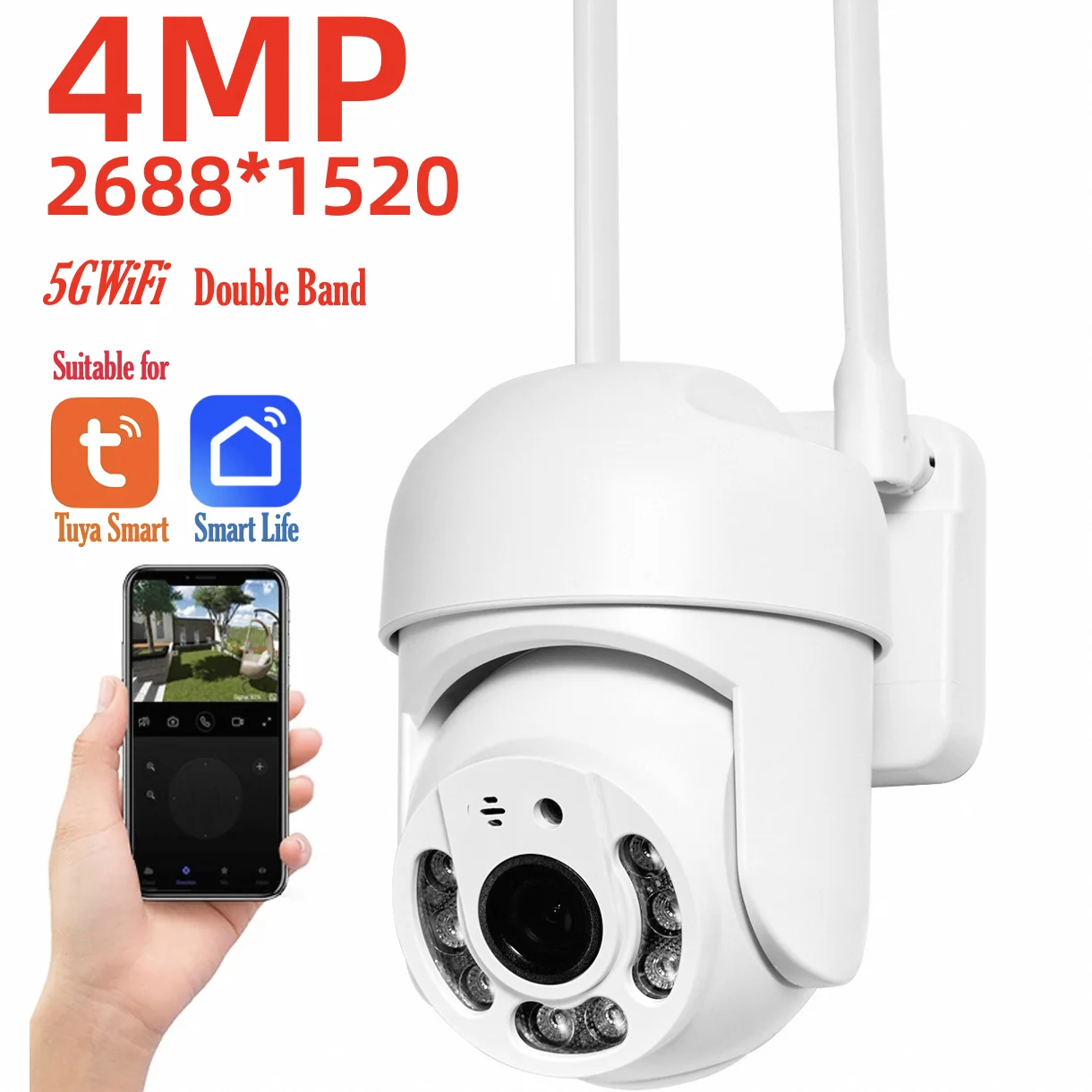 Cámara de seguridad PTZ 4MP para exteriores, protección IP66.