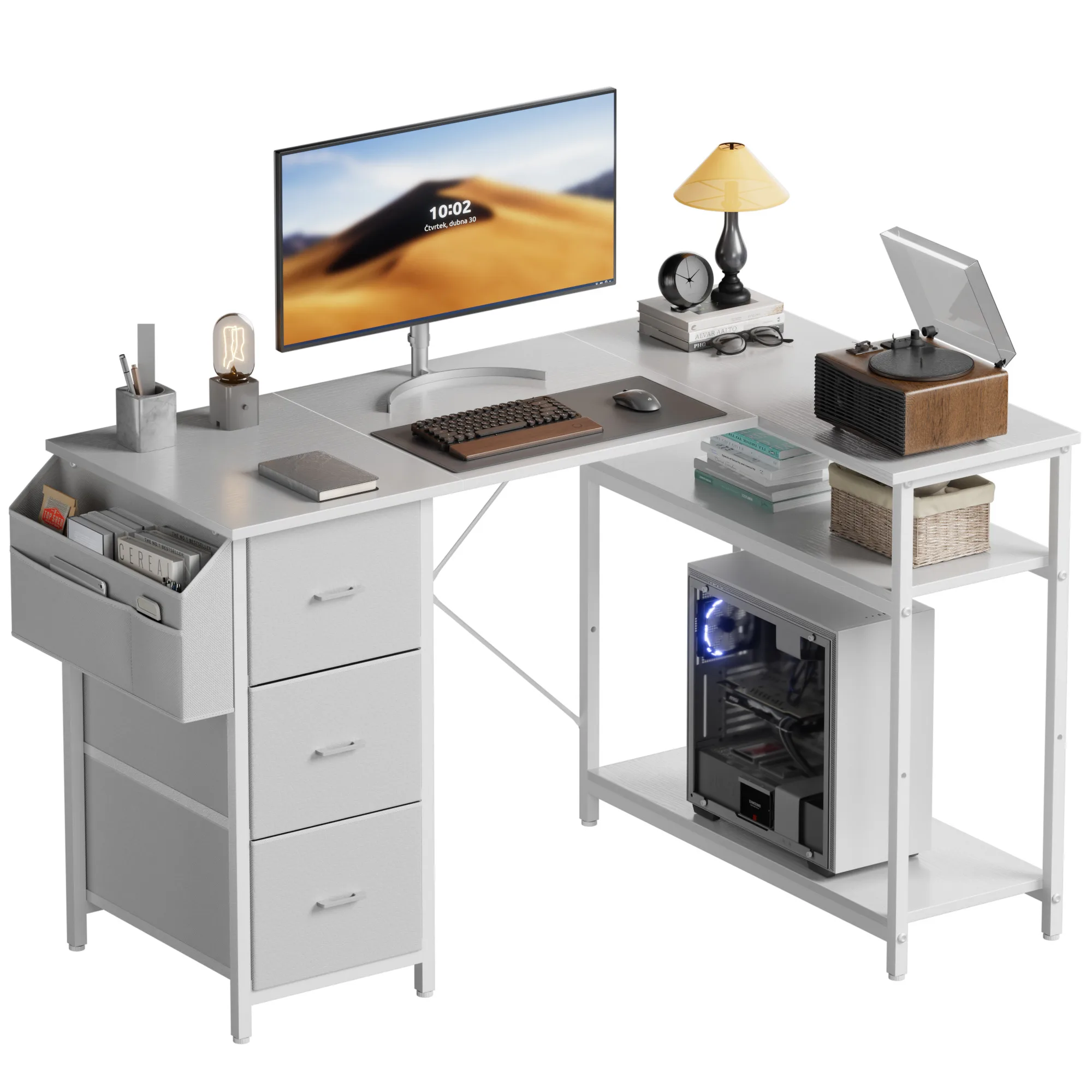 Escritorio de computadora en forma de L