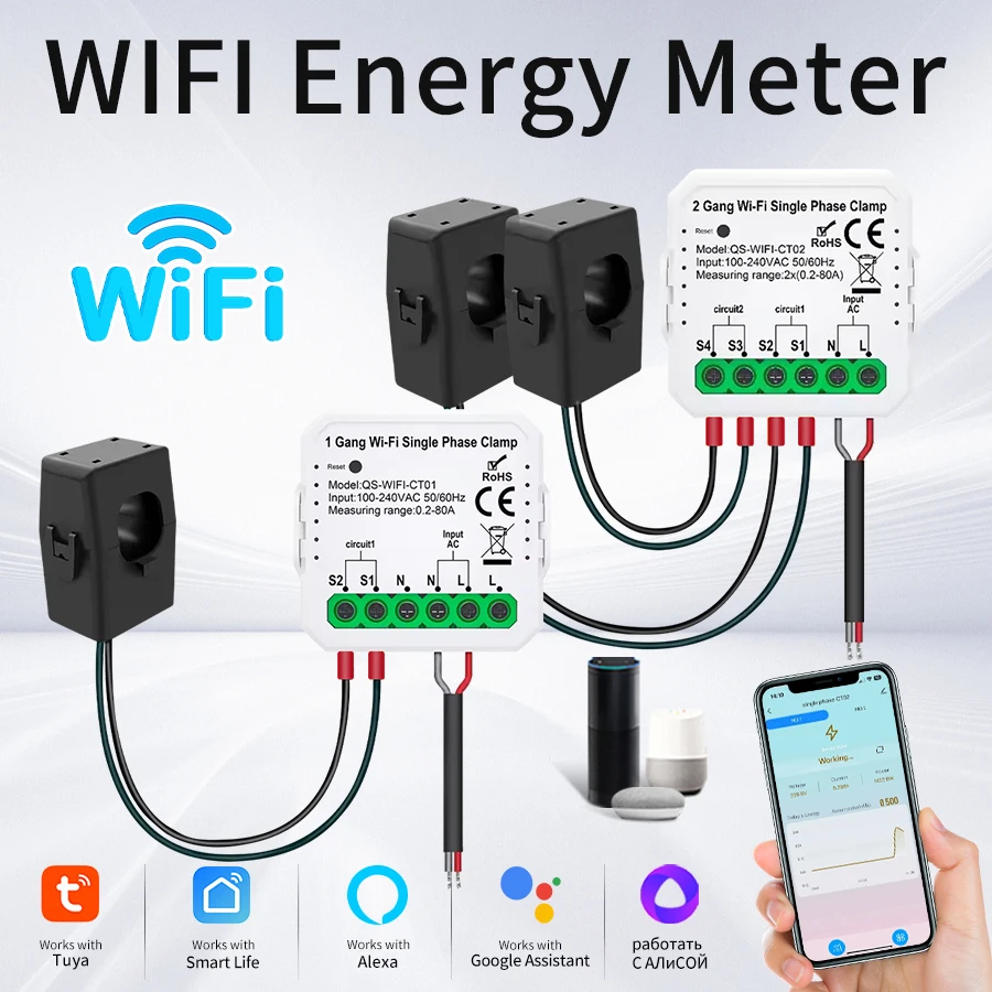 Medidor Energía WiFi Tuya 80A