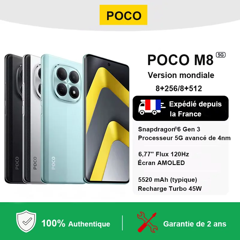 POCO M8 5G Versión Global Snapdragon Pantalla AMOLED Flow de 6.77 pulgadas y 120Hz de 6ª generación 3, 5520mAh, sistema de cámara dual con IA de 50MP