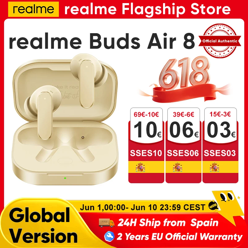 Auriculares Bluetooth realme Buds Air 8