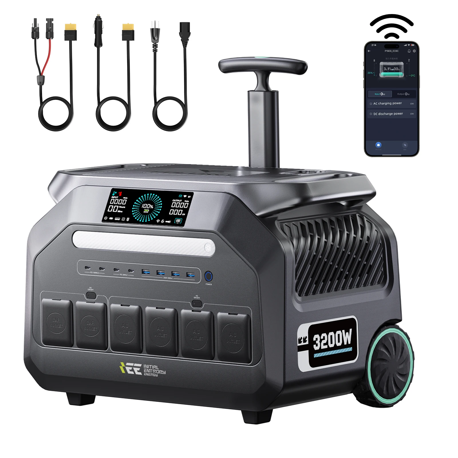 Estación de Energía Portátil IEE 2400W 3200W, Batería LiFePO4 de 64000Ah 2048Wh, Salida AC, Carrito para RV, Camping, Van, Aplicación Móvil