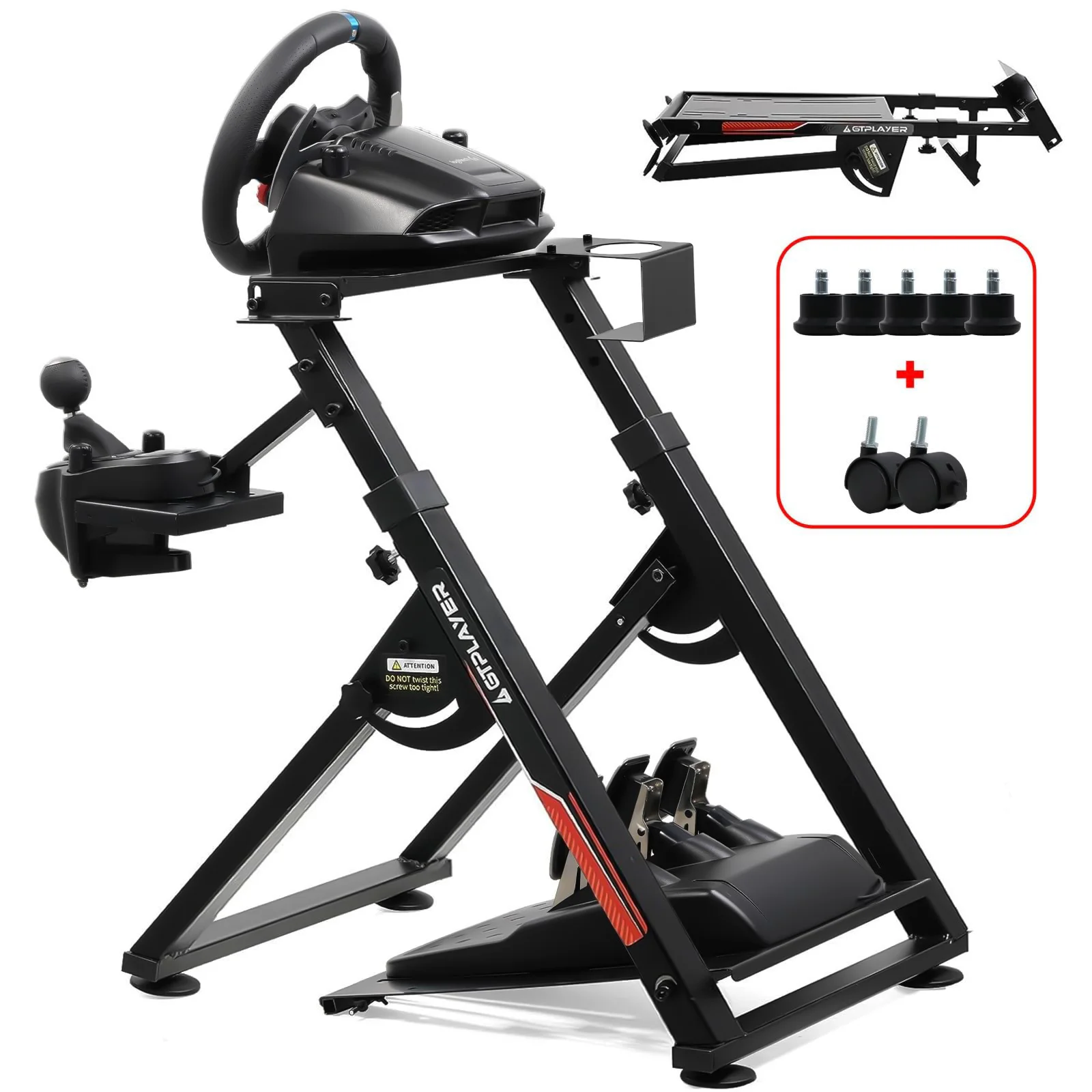 GTPLAYER Soporte para volante para volante de juegos, soporte para volante de carreras con soporte para palanca de cambios V1 V2, marco de inclinación ajustable para PS4, Xbox y PC
