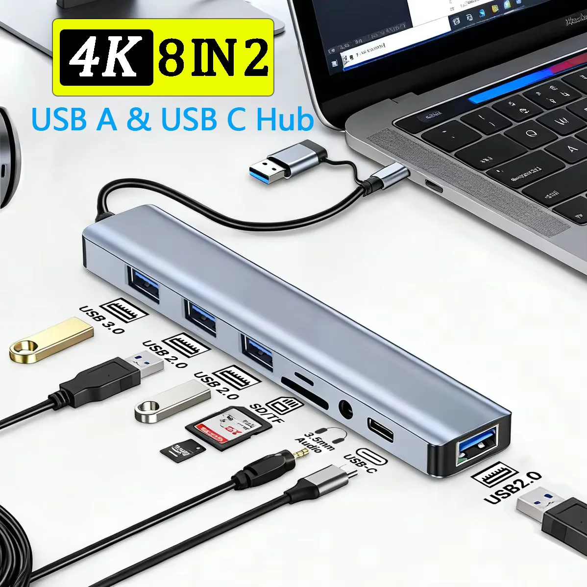 Hub USB C 8 en 2