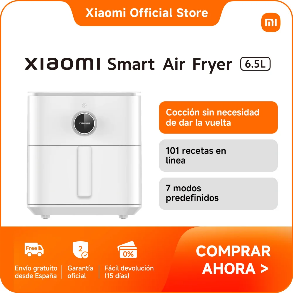 Official |Xiaomi Smart Air Fryer 6.5L，Capacidad de 6,5 L，Interior metálico resistente a altas temperaturas，Apto para lavavajillas