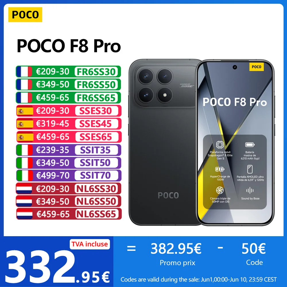 POCO F8 Pro 5G, NFC, Snapdragon 8 Elite, Pantalla AMOLED HyperRGB POCO 120 Hz 6.59", cámara de 50 Mpx, 6210 mAh, IP68