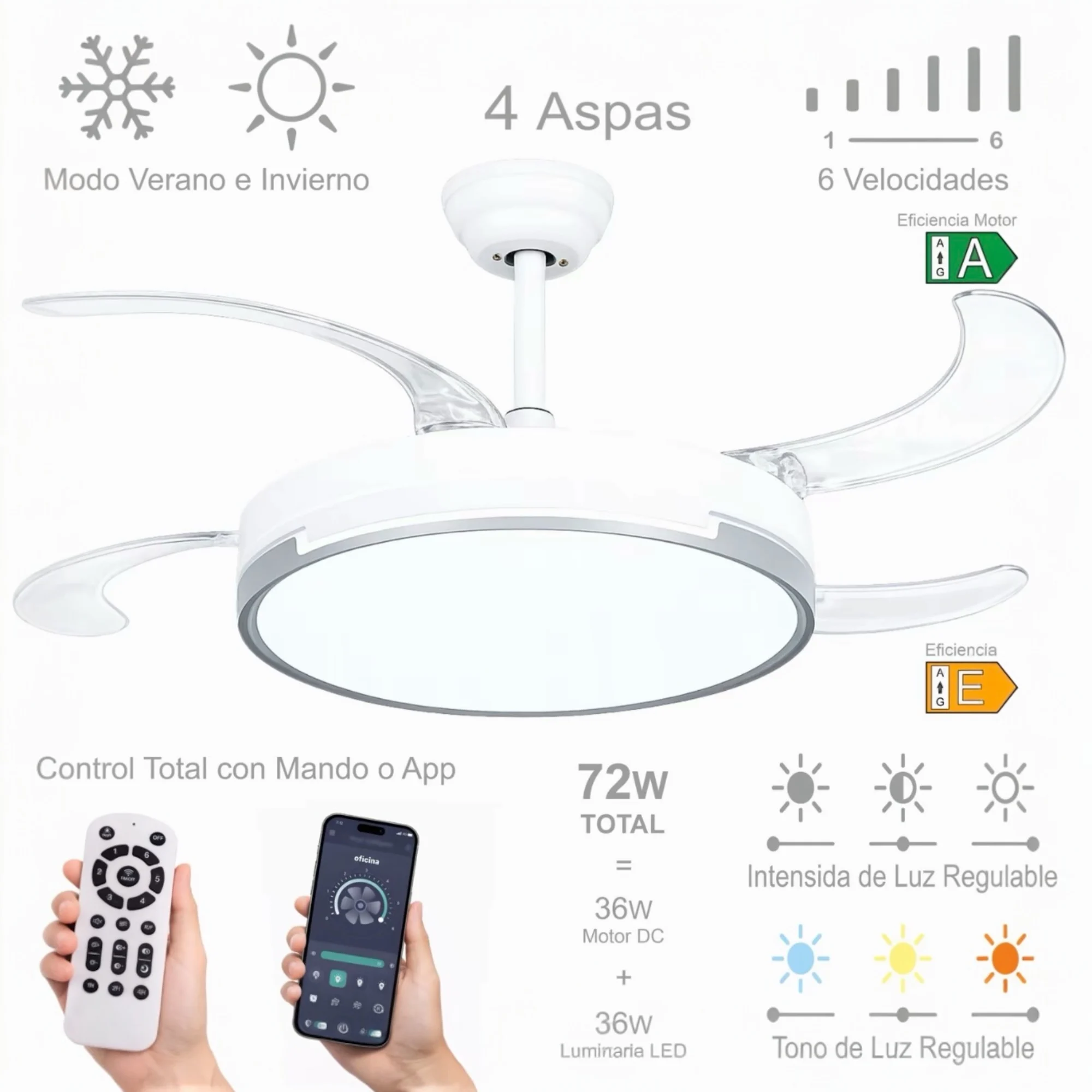 Ventilador de techo con luz LED 36W
