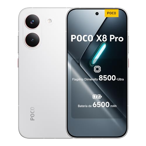 XIAOMI POCO X8 Pro - Smartphone de 8+256GB, Dimensity 8500-Ultra, batería de 6500 mAh, Sensor Sony IMX882 de 50MP con OIS, 1 año de garantía Extra, Cargador no Incluido, Blanco (Versión ES)