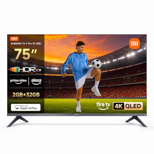 XIAOMI TV F Pro 75, 75 Pulgadas (190 cm), 4K UHD QLED, Smart TV, Fire OS8, Control por Voz Alexa, HDR10+, Modo Game Boost 120Hz, MEMC, 2GB+32GB, Compatible con Apple AirPlay