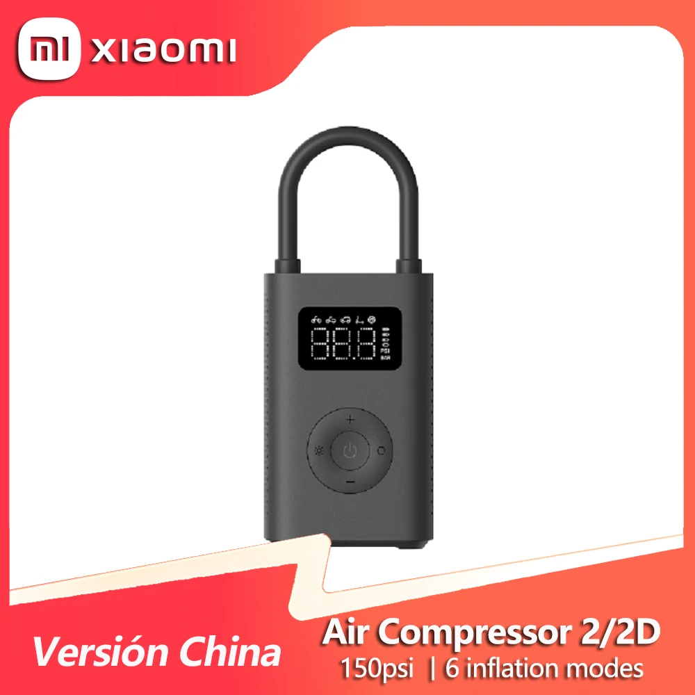 Xiaomi Compresor de Aire Portátil 2/2D, Inflador de neumáticos 150 PSI con Batería Recargable de 2000mAh, Bomba de Aire con LED para Coche, Bicicleta, Moto, Pelota