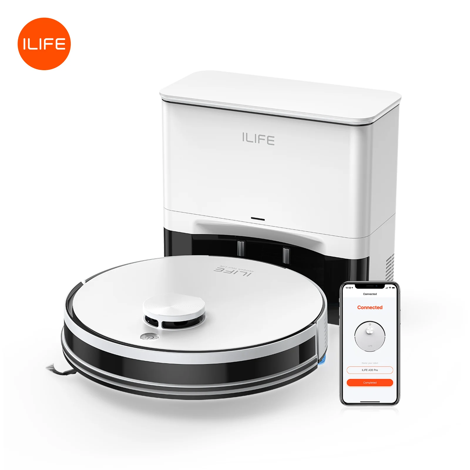 Aspiradora Robótica ILIFE A30 Pro con Estación de Autovaciado Automático, Succión Potente de 5000 Pa, Navegación LDS, 180 Minutos de Autonomía, Función 2 en 1 de Fregado y Barrido, Control por Aplicación, Limpieza de Pisos y Alfombras