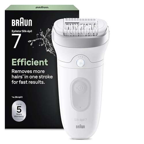 Braun Depiladora Eléctrica Mujer Silk·épil 7 Depiladora Corporal con Cabezal Ancho para Una Fácil Eliminación del Vello, con Cepillo de Limpieza, Uso en Seco Y Mojado, Depilación Suave Duradera, 7-011
