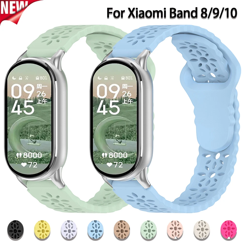 Correa de silicona para Xiaomi Watch 8/9/10, pulsera deportiva de repuesto con diseño de girasol hueco, banda para Mi Band 9/8/10