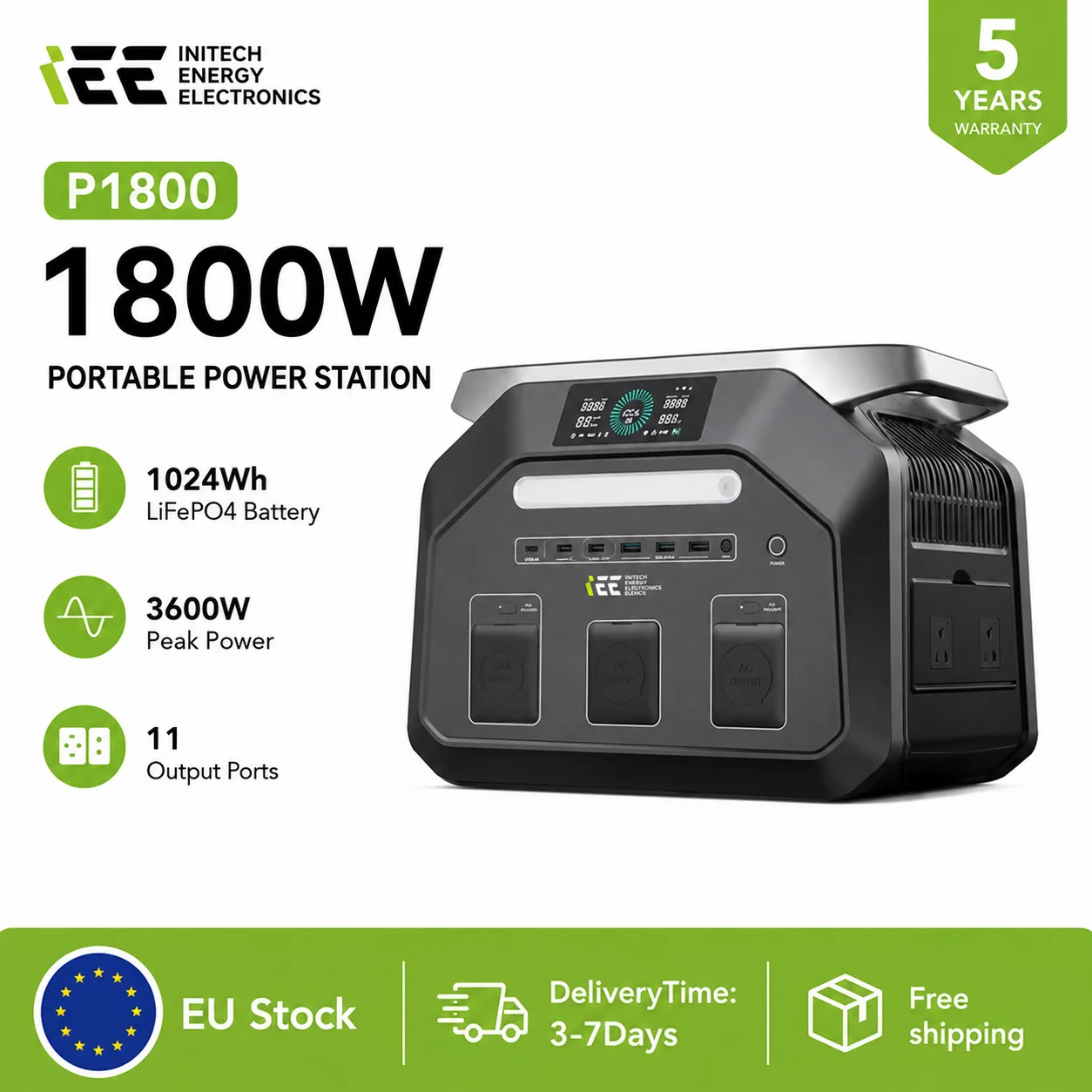 Estación de Energía Portátil IEE P1800, Generador Solar de 1800W, Batería Lifepo4 de 1024Wh, Compatible con Control por Aplicación, Respaldo de Energía para el Hogar, Camping al Aire Libre, Energía Móvil