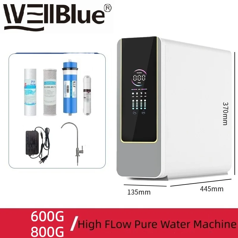 Filtro de Agua RO WellBlue de Alto Flujo 600G/800G para Cocina, Relación Eficiente 2:1, Reduce TDS, Sistema Purificador de Agua por Ósmosis Inversa